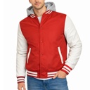 Red/White XXXL Men's Hooded Varsity Jacket w/ Detachable Hood